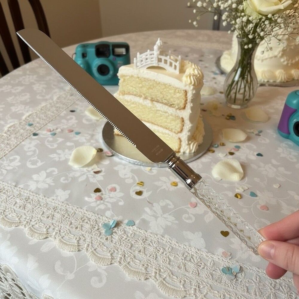 Vintage Sheffield Wedding Cake Bride Knife Crystal Handle Engraved 1995 USA READ